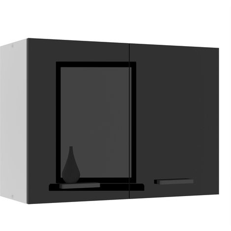 Belini Hängeschrank Küche, Küchenschränke SG. Breite 80 cm. Oberschrank mit 2 Türen, Küchenhängeschränke, Wandschrank Hängend, Schwarz Hochglanz (1/5)