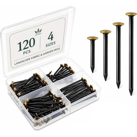 Lot de 120 clous de suspension pour béton et brique, têtes dorées, 20,25,30,40 mm, acier pour peintures et miroirs, avec boîte organiseur (1/5)