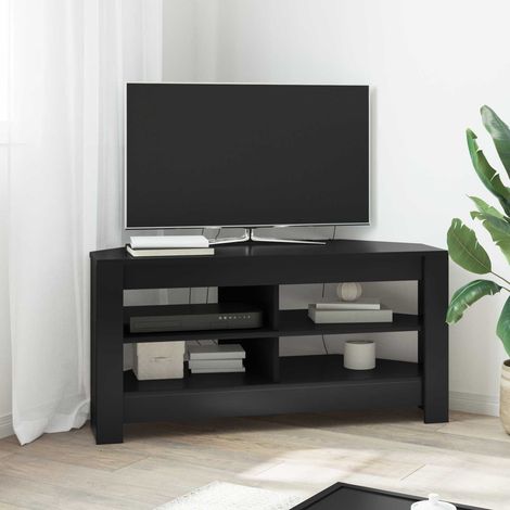 Meuble TV d’angle 2 étagères en bois d’ingénierie noir mat 102 x 41 x 50 cm - PANGIVO (1/5)