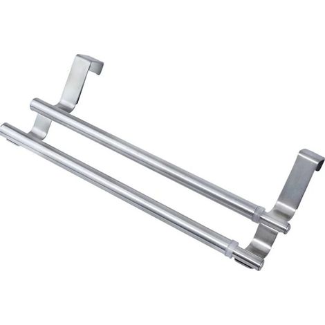 Double Porte Serviette en Acier Inoxydable pour Portes et Placards, Porte Torchons Double avec Installation Facile, Sans Perçage Largeur Extensible (1/4)