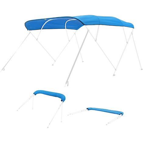 Mophorn Tendalino per barca a 4 archi in poliestere 600D, copertura parasole impermeabile con borsa per il trasporto, senza pali di supporto, larghezza regolabile da 231 a 244 cm, colore blu pacifico