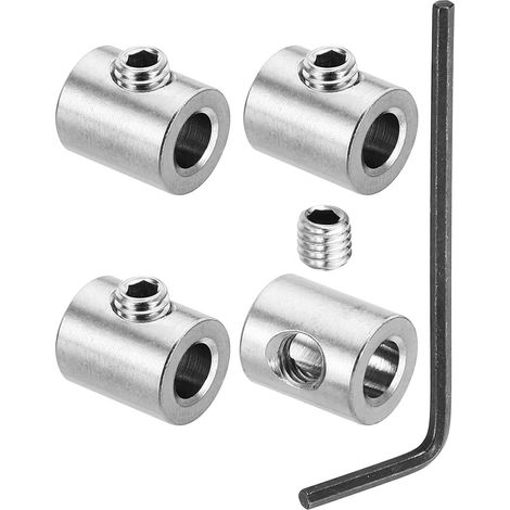 5mm Trou Fil Corde Agrafes Ensemble, 4 pcs 304 Inox Acier Simple Trous Verrouillage Câble Pinces Agrafe avec M5 Hexagone Vis Clé pour Câble Raccord, Argent (1/5)