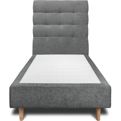 Lit 90x200cm avec tête de lit capitonnée tissu et sommier tapissier gris anthracite - Hauteur totale : 35cm (1/4)