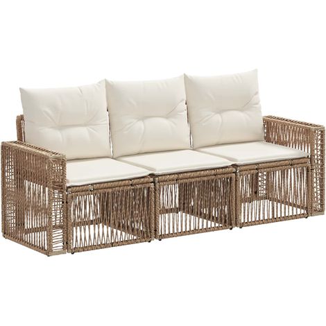 Gartensofa-set 3 pcs Beige und Cremeweiß Poly-Rattan vidaXL