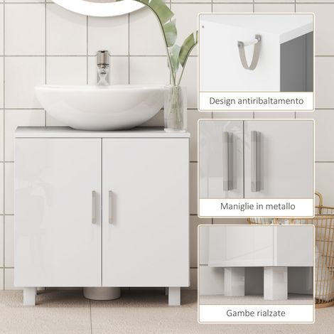 Armoire de rangement sous lavabo 2 battants, meuble vasque blanc avec étagère intérieure, MDF 60x35x60 cm pour salle de bain (1/5)