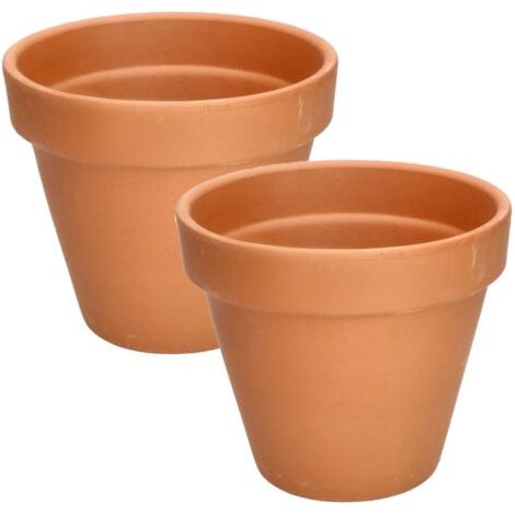 Lot de 2 pots de fleurs en terre cuite - 17 cm - Avec bord - Pour l'intérieur et le jardin