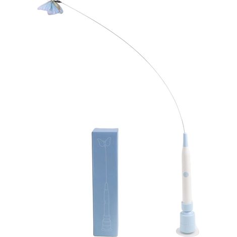 Jouet automatique pour chat avec base à ventouse, papillons rotatifs à 360 degrés, enrichissement activé par le toucher pour chat d'intérieur, chaton, rechargeable, bleu (1/5)