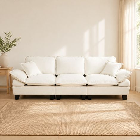 Sofá de 3 plazas de chenilla beige, reposabrazos redondeados, 264 x 85 x 90 cm DESVIAE (1/5)