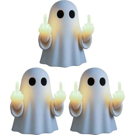 Leuchtende LED-Nachtlampe in Form von Mittelfingergeistern, niedliche und lustige Halloween-Statue-Lampe mit warmem Licht, Wandleuchte, einzigartiges Geschenk (3er-Set) (1/5)