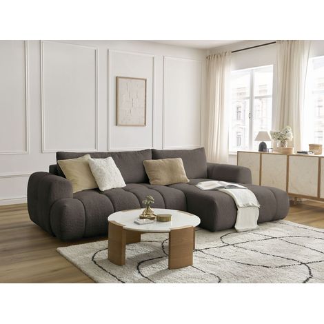 BOBOCHIC - Canapé d'angle convertible FUJI tissu bouclette Angle droit Marron (1/5)