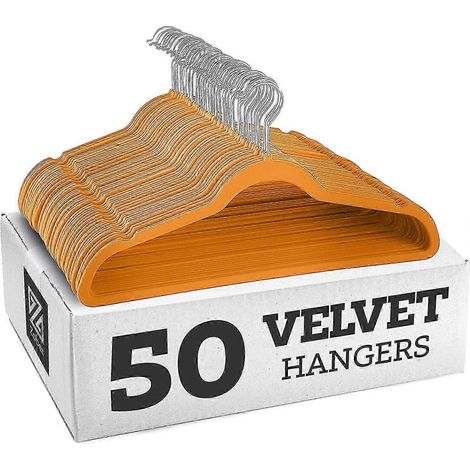 Rutschfeste Samtkleiderbügel – Anzugbügel (10er-Set) – verzinkter Haken – orange (1/4)