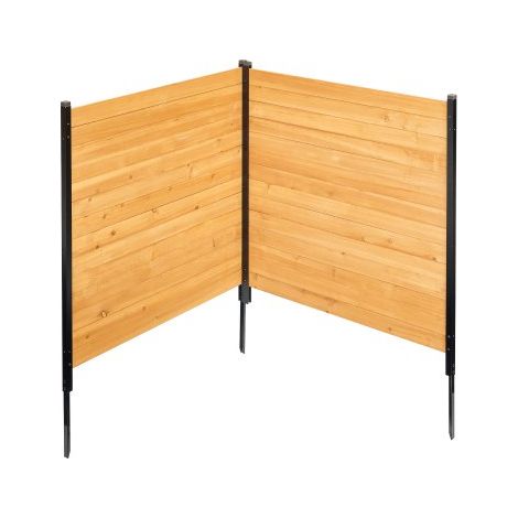 Valla de Madera 1100 x 982 mm, 2 Paneles de Valla Sólida, Cerramiento con Estacas de Metal, Valla de madera para Exteriores para Decoración de Jardín, Aire Acondicionado, Equipo de Piscina (1/5)