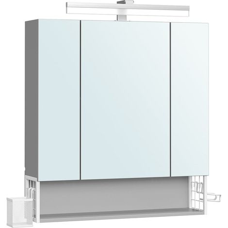 Mueble de baño de 3 puertas de pared con espejo regleta cesta para colgar soporte para secador y lavabo gris 120006465