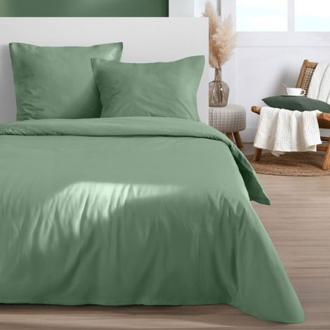 Housse de couette 240x220 coloris vert + 2 taies 100% microfibre (1/3)