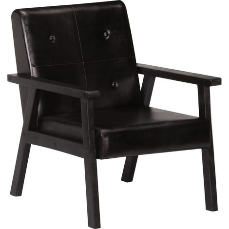Fauteuil Relax Fauteuil Salon - Noir Cuir véritable BV309824 - BonneVie (1/5)
