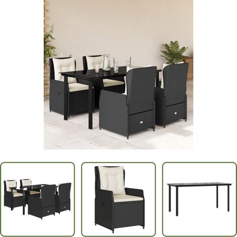 vidaXL Gartentisch - 5-tlg. Garten-Essgruppe mit Kissen Schwarz Poly Rattan (1/5)