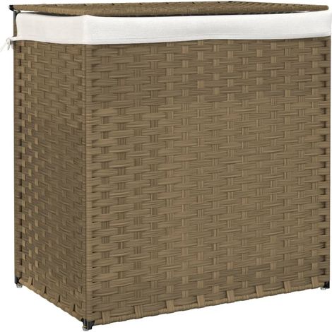 Panier à linge,Panier à vêtements avec 2 sections 53x35x57 cm résine tressée CFW876405 (1/5)