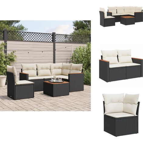 6-tlg. Garten-Sofagarnitur mit Kissen Schwarz Poly Rattan - Gartenmöbel Set - Outdoor Lounge - Rattan Gartenset - Esstisch Set - Balkonmöbel (1/5)