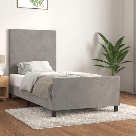 Lit adulte, Cadre de lit avec tête de lit, Structure de lit Gris clair 90x200 cm Velours CDE19232 (1/5)
