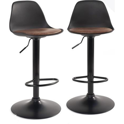 Ensemble de 2 tabourets de bar noirs avec coussin rembourré en similicuir et repose-pieds, hauteur réglable et pivotant à 360° (Integral Black) (1/5)