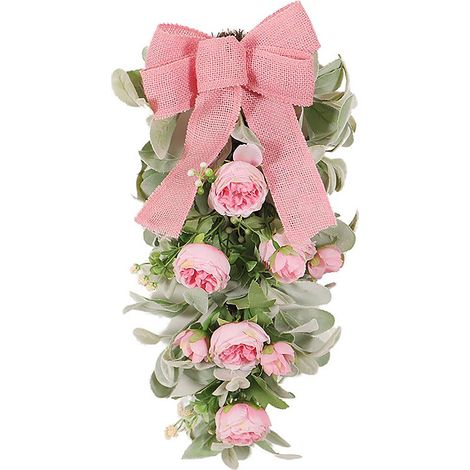 [Pfingstrosenbaum mit Hasenohrblättern - ohne Beleuchtung] Künstlicher rosa Pfingstrosenkranz mit Hasenohrblättern - Dekoration für Zuhause, Hochzeiten und Partys (1/2)