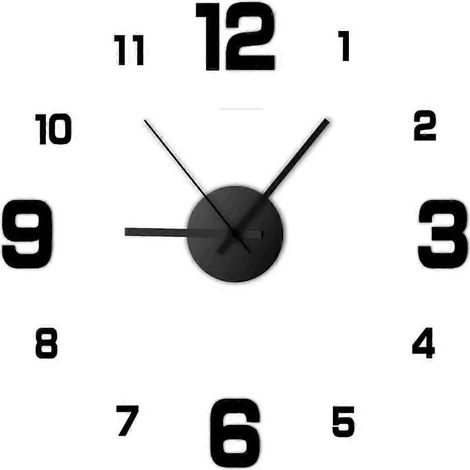 Horloge murale moderne sans cadre à monter soi-même, grands chiffres 3D, pour la décoration de la maison ou du bureau, art mural noir (1/5)