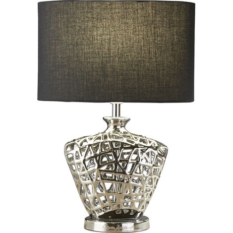Lampada da comodino design cromo ceramica lampada tessuto nero illuminazione (1/5)