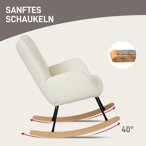 Fauteuil à bascule en tissu polaire avec accoudoirs, siège ergonomique sur patins en bois, pour salon ou chambre, blanc (1/5)