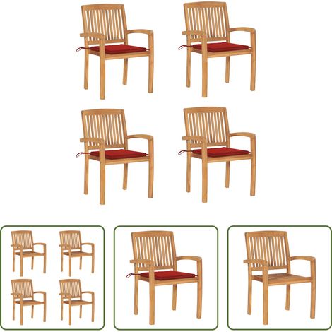 Teakholz -  Stapelbare Gartenstühle mit Kissen 4 Stk. Massivholz Teak (1/5)