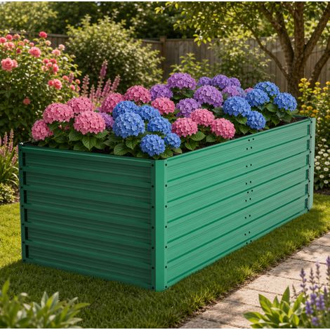 Vaso rialzato da orto in metallo 190x90x64 cm, fondo aperto, struttura stabile, per giardino e terrazzo, verde (1/5)