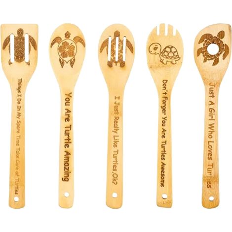 Cuillère En Bois - Spatule Égouttoir - Fourchette Ronde - Cuillère Pleine - Cuillère d'Angle - Lot de 5 Ustensiles de Cuisine en Bois FSC (1/5)
