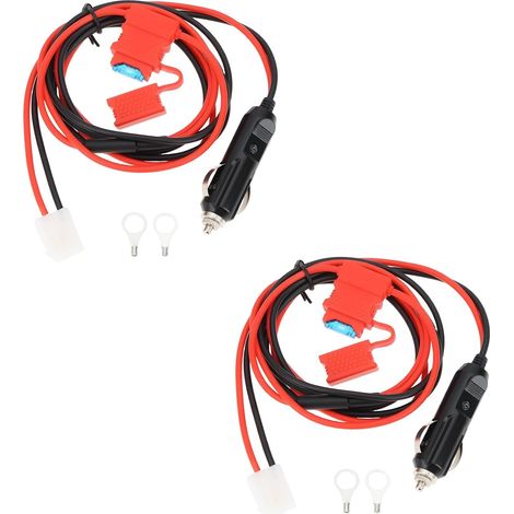 Pack of 2 12V T-type 16 AWG 1.5m power cables. Two-way radio compatible with Yaesu and Kenwood. (1/5)