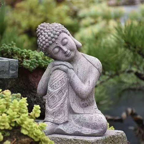 Estatua de Buda de resina vintage: decoración exterior de temática religiosa para jardín, césped, patio y balcón. Perfecta para Acción de Gracias
