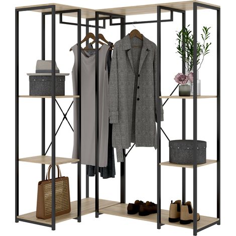 Großer Hollis-Kleiderschrank, Schlafzimmer-Schrank mit 5 Regalen, Kleiderstange, Schubladen, 130x167h cm Eiche Braun