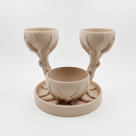 Pot de fleurs décoratif beige avec trois godets, style élégant (1/3)