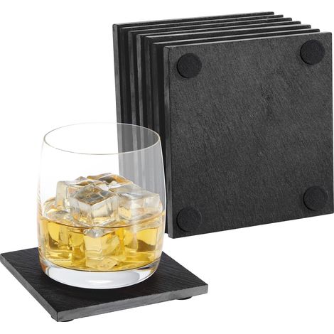 Set 8 Pezzi Sottobicchieri Quadrati In Ardesia 10 x 10 Cm Colore Nero Pietra Naturale Certificati Contatto Alimentare Con Gommini Antiscivolo Sottobicchiere Bar,Birreria,Casa Accessori Decorazione Tav (1/5)