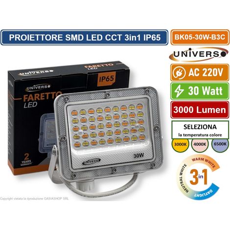 UNIVERSO BK05-30W-B3C FARO PROIETTORE SMD LED FLOODLIGHT 30W SLIM IP65 COLORE BIANCO CCT 3in1 COLORE LUCE SELEZIONABILE (1/5)