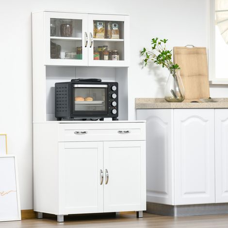 Buffet de cuisine armoire de cuisine contemporaine multi-rangement 2 placards portes grand tiroir coulissant panneaux MDF blanc (1/5)