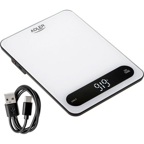 Balance De Cuisine Avec Batterie Rechargeable Ad3177, Maximum 10 Kg, Blanche