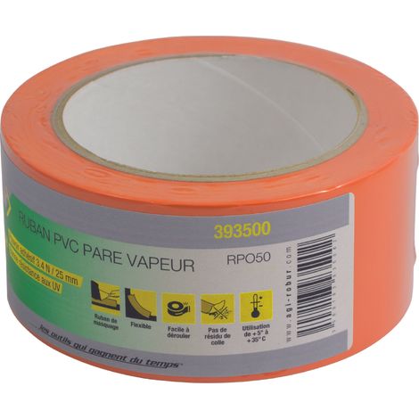 ruban adhésif - pvc - pare vapeur - 50 mm x 33 mètres - orange - agi robur 393500