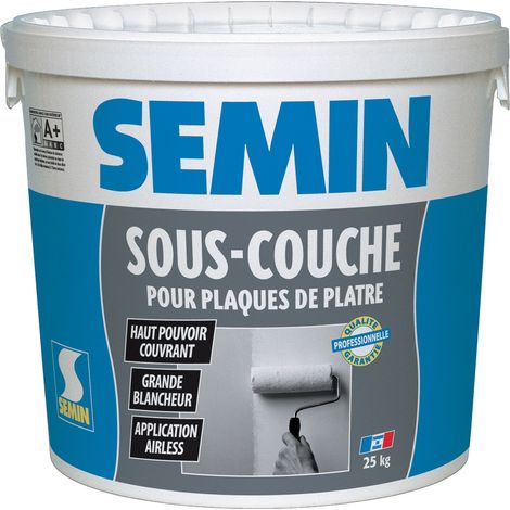 Semin – Sous-couche pour plaque de plâtre – Seau de 25 kg – Densité 1,7 – Consommation 6 à 8 m²/kg – Temps de séchage 20 à 30 min (1/6)