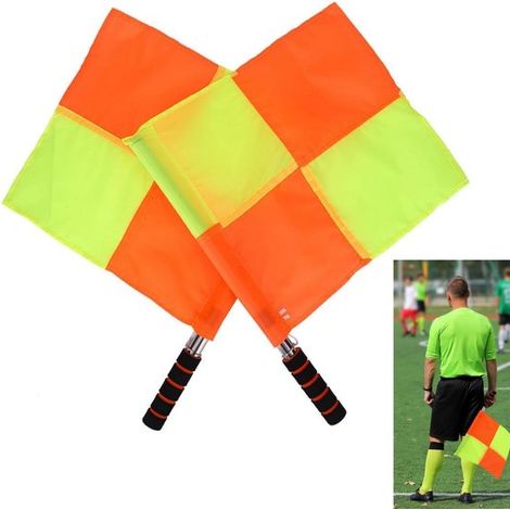 Lot de 2 drapeaux d'arbitre de football : drapeau de juge de ligne, drapeau de patrouille avec poignée en mousse, drapeaux d'arbitre sportifs rouges et jaunes imperméables avec sac de rangement, pour