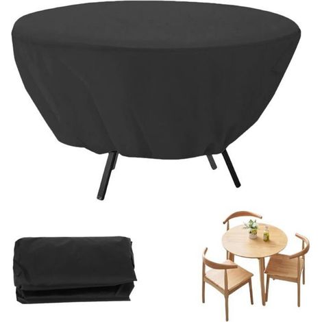 Waterproof round garden table cover, 127x58 cm, dust protection (Black)