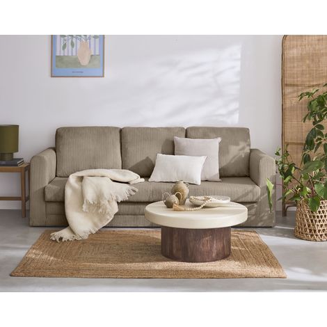 Bestmobilier – Canapé convertible 3 places en velours côtelé – Couchage occasionnel – Coussins déhoussables – Dimensions 209x77x79cm
