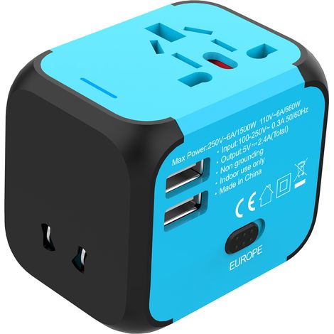 Reise-Netzadapter mit Schnellladefunktion und 2 USB-Anschlüssen für den Außeneinsatz. (1/5)