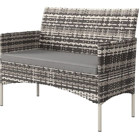 Canapé de jardin 2 places en résine tressée avec coussins canapé d'extérieur avec accoudoirs 115 x 63 x 85 cm gris clair (1/5)