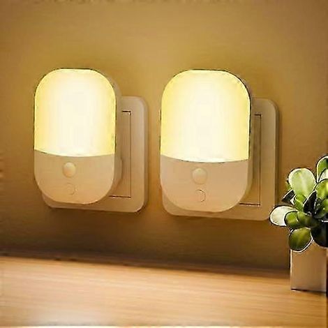 Lot de 2 veilleuses à brancher avec capteur crépusculaire, 5 niveaux de luminosité réglables, modes marche/arrêt/automatique, LED blanc chaud 3000K szbym01 (1/5)