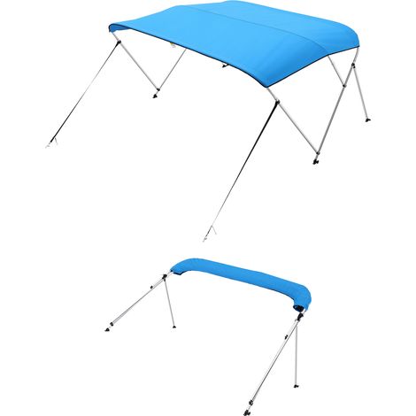 VEVOR 3 Bow Boat Bimini Tops, 600D Polyester Canopy with Aluminum Alloy Frame, Waterproof & Sun Shade Boat Awning Canopy with Storage Bag, 2 Support Poles, 4 Straps, 72"Lx(85"-90")Wx46"H, Pacific Blue (1/5)