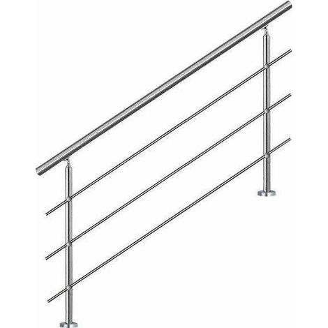 Main courante d'escalier 140cm AHM1403 en inox 304SS – Balustrade pour balcon – Installation à plat ou inclinée – 3 barres transversales (1/5)