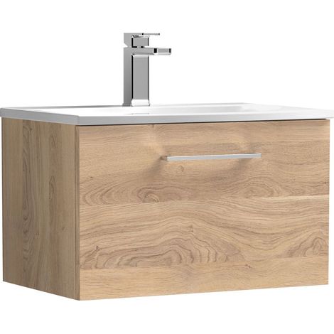 Balterley  Modern Bathroom Wall Hung 1-Drawer Vanity & Basin, Bleached Oak, 600mm (1/4)